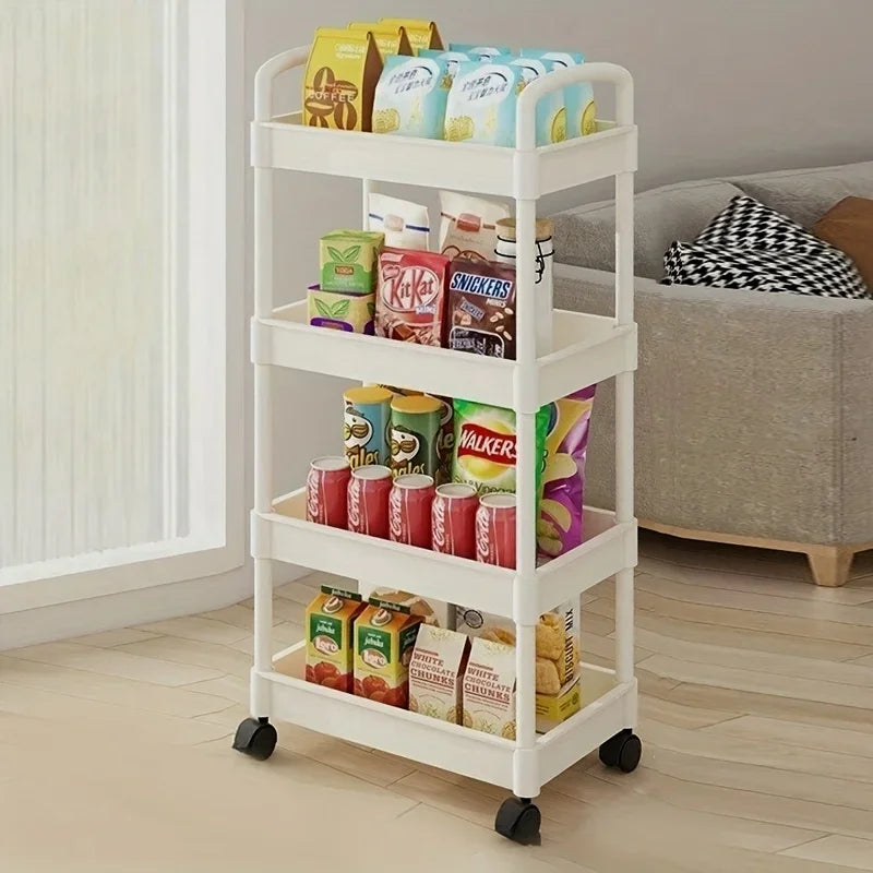 1pc 3/4-Tier Storage Rack with Wheels Space Saving Stackable Plastic Organizer for Bedroom Kitchen Multi Functional Utility Cart