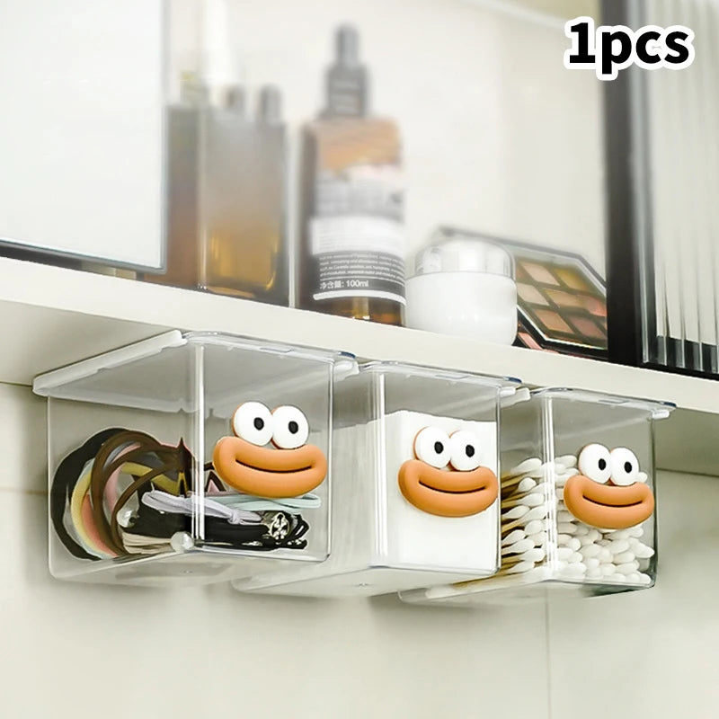 Drawer Style Storage Box Under The Mirror Cabinet Transparent Bathroom Cotton Stick Makeup Cotton Bathroom Pull-Out Storage
