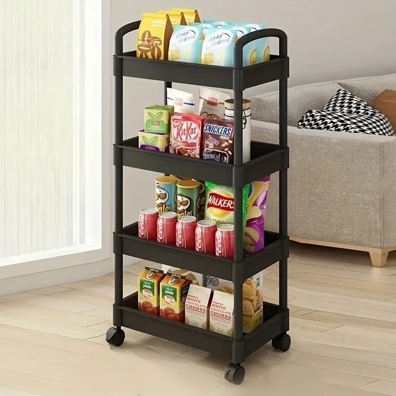 1pc 3/4-Tier Storage Rack with Wheels Space Saving Stackable Plastic Organizer for Bedroom Kitchen Multi Functional Utility Cart