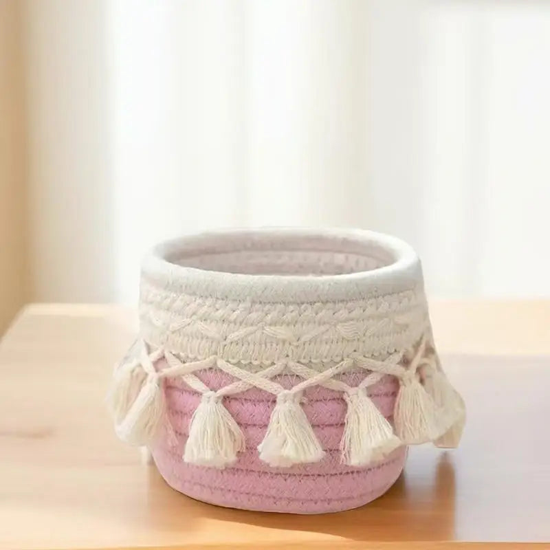 Cosmetic Storage Basket Cotton Woven Makeup Brush Holder Bedroom Decor Organizer Case Desktop Sundries Tidy Box With Tassel