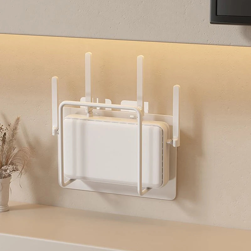 Easy To Install Non Drilling Wall Mounted Router Bracket Multifunctional Stylish White Cast Iron Multi-Purpose Wi-Fi Rack