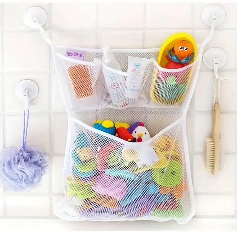 Toy Bag Net Bathroom Organizer Baby Shower Bath Toys White Baby Kids Toy Storage Mesh With Strong Suction Cups