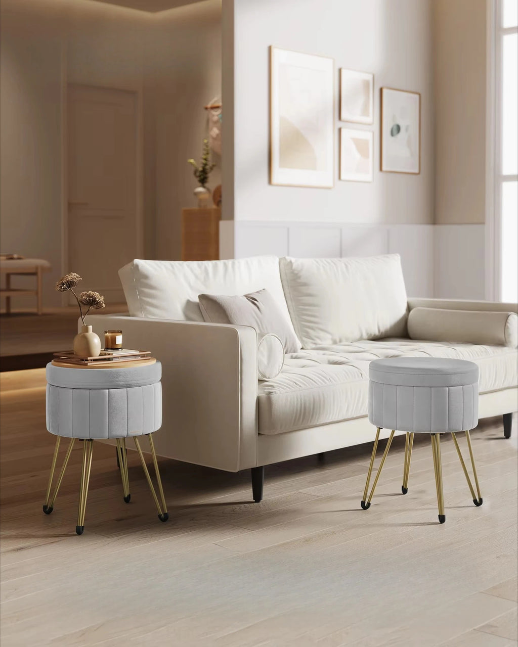 Vanity Stool Chair Velvet Makeup Stool With 4 Metal Legs For Room Living Room Bedroom Small Ottoman Stool With Storage