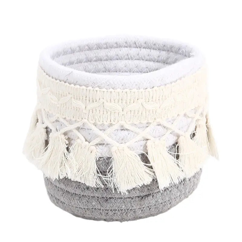 Cosmetic Storage Basket Cotton Woven Makeup Brush Holder Bedroom Decor Organizer Case Desktop Sundries Tidy Box With Tassel