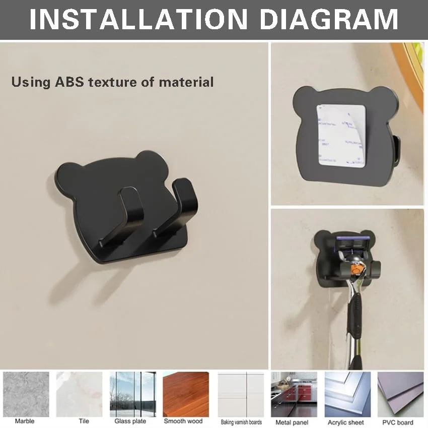5/10pcs Shaver Rack Lovely Cartoon Bear Shaped Organizer Hook For Shaver Razor Comb Multifunctional Bathroom Storage Holder