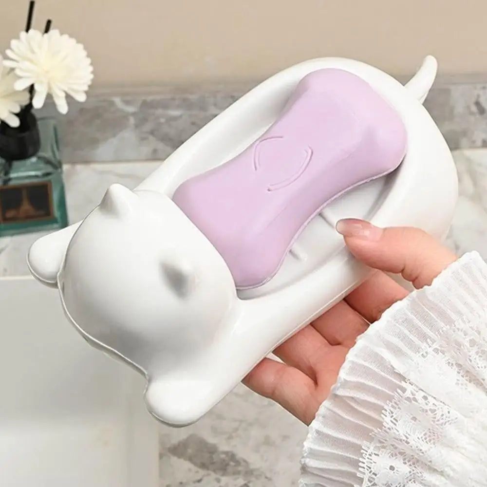Dish Drainable Storage Holder Soap Container Storage Dish Household Bathroom Accessories Cat Shape Soap Box Cartoon Soap