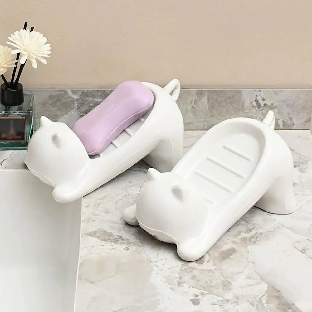 Dish Drainable Storage Holder Soap Container Storage Dish Household Bathroom Accessories Cat Shape Soap Box Cartoon Soap