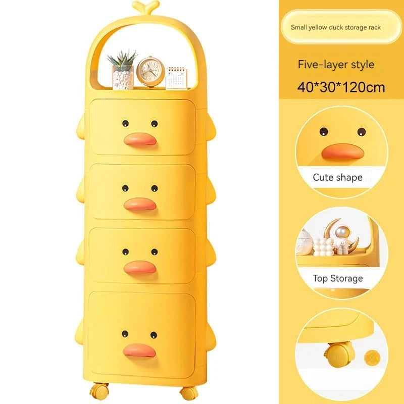 Toy Storage Rack Trolley Small Yellow Duck Multi-Layer Children Bedroom Toy Box Sundries Snack With Wheel Toy Storage Trolley