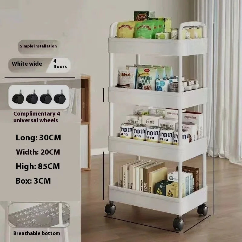1pc 3/4-Tier Storage Rack with Wheels Space Saving Stackable Plastic Organizer for Bedroom Kitchen Multi Functional Utility Cart