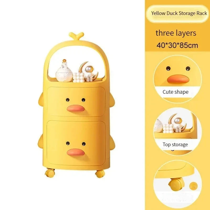 Toy Storage Rack Trolley Small Yellow Duck Multi-Layer Children Bedroom Toy Box Sundries Snack With Wheel Toy Storage Trolley