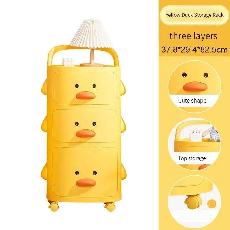 Toy Storage Rack Trolley Small Yellow Duck Multi-Layer Children Bedroom Toy Box Sundries Snack With Wheel Toy Storage Trolley