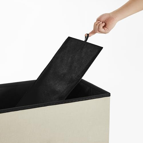 SONGMICS Mazie Collection - 30 Inches Folding Storage Ottoman Bench, Ottoman Foot Rest, End of Bed Bench, Storage Chest, Load 660 lb, for Living Room, Bedroom, Entryway, Ink Black ULSF047B01