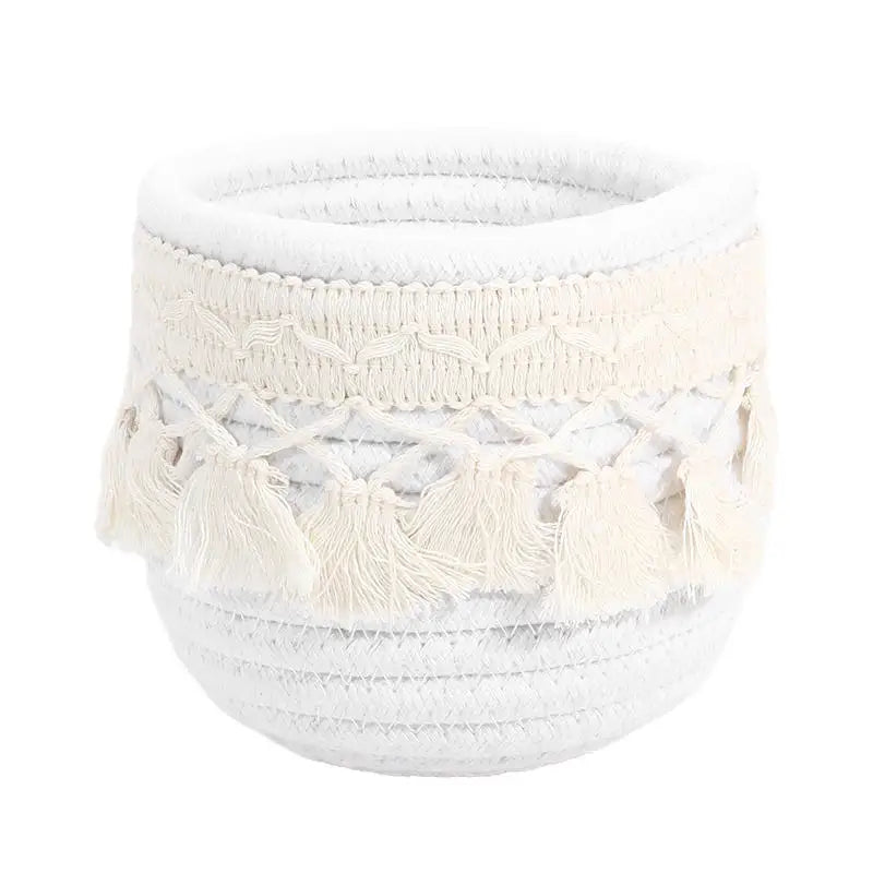 Cosmetic Storage Basket Cotton Woven Makeup Brush Holder Bedroom Decor Organizer Case Desktop Sundries Tidy Box With Tassel