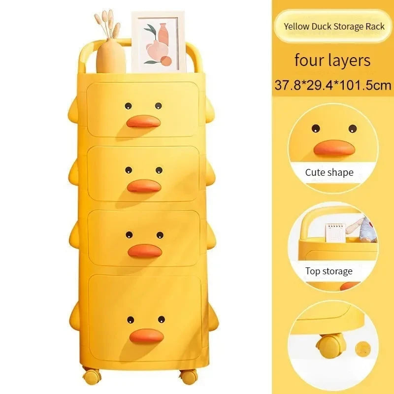 Toy Storage Rack Trolley Small Yellow Duck Multi-Layer Children Bedroom Toy Box Sundries Snack With Wheel Toy Storage Trolley