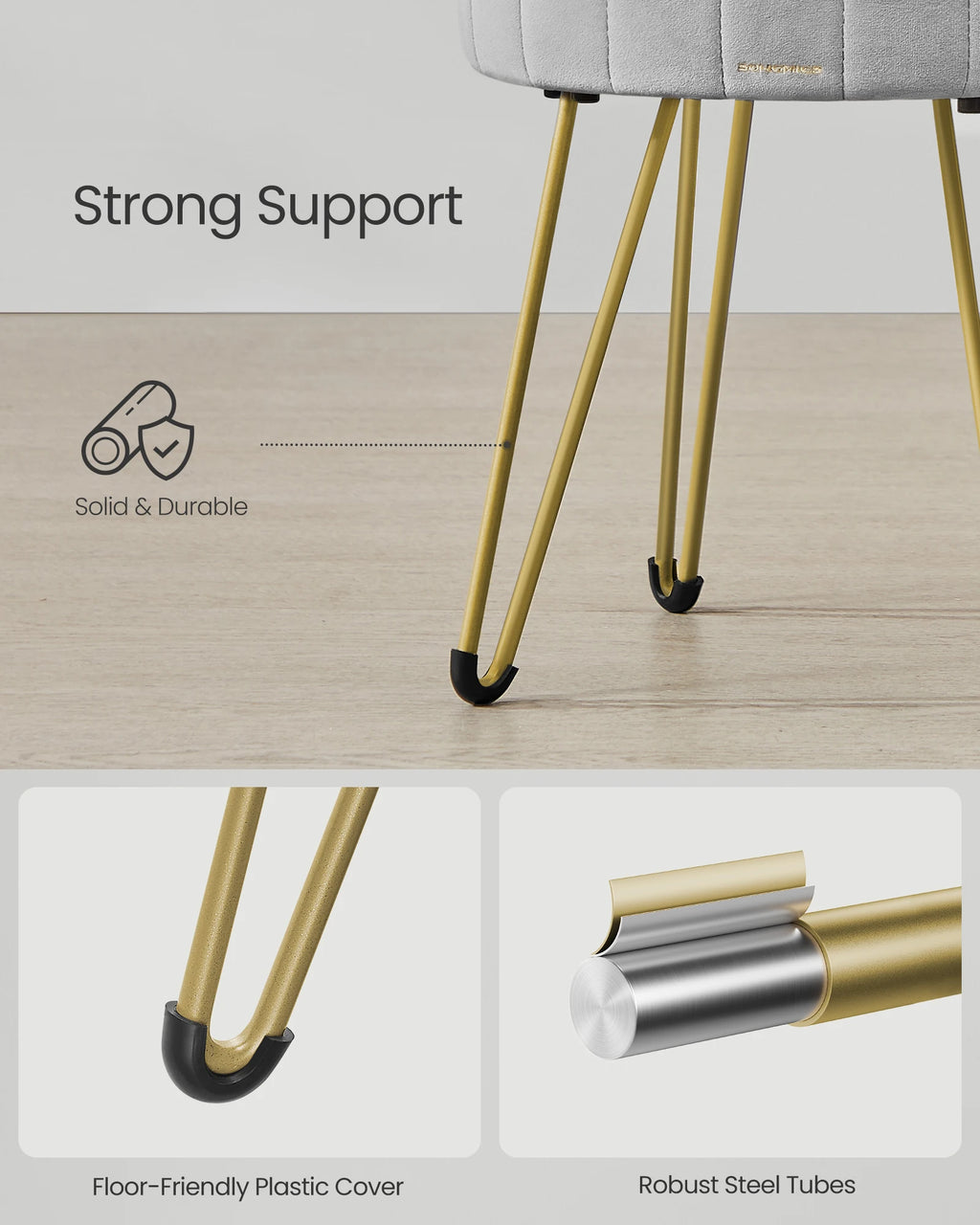 Vanity Stool Chair Velvet Makeup Stool With 4 Metal Legs For Room Living Room Bedroom Small Ottoman Stool With Storage