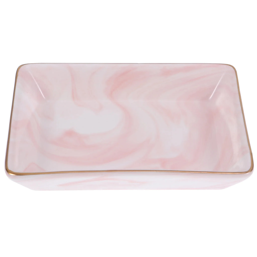 Rectangular Ceramic Marble Pattern Tray Exquisite Crafted Jewelry Storage Plate Organizational Decorative Home Bathroom