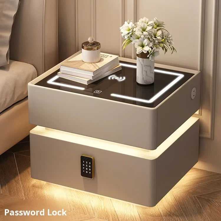 Simple and Modern Intelligent Bedside Table Light Luxury Bedroom Smart Bedside Table Solid Wood Storage Cabinet With Lock