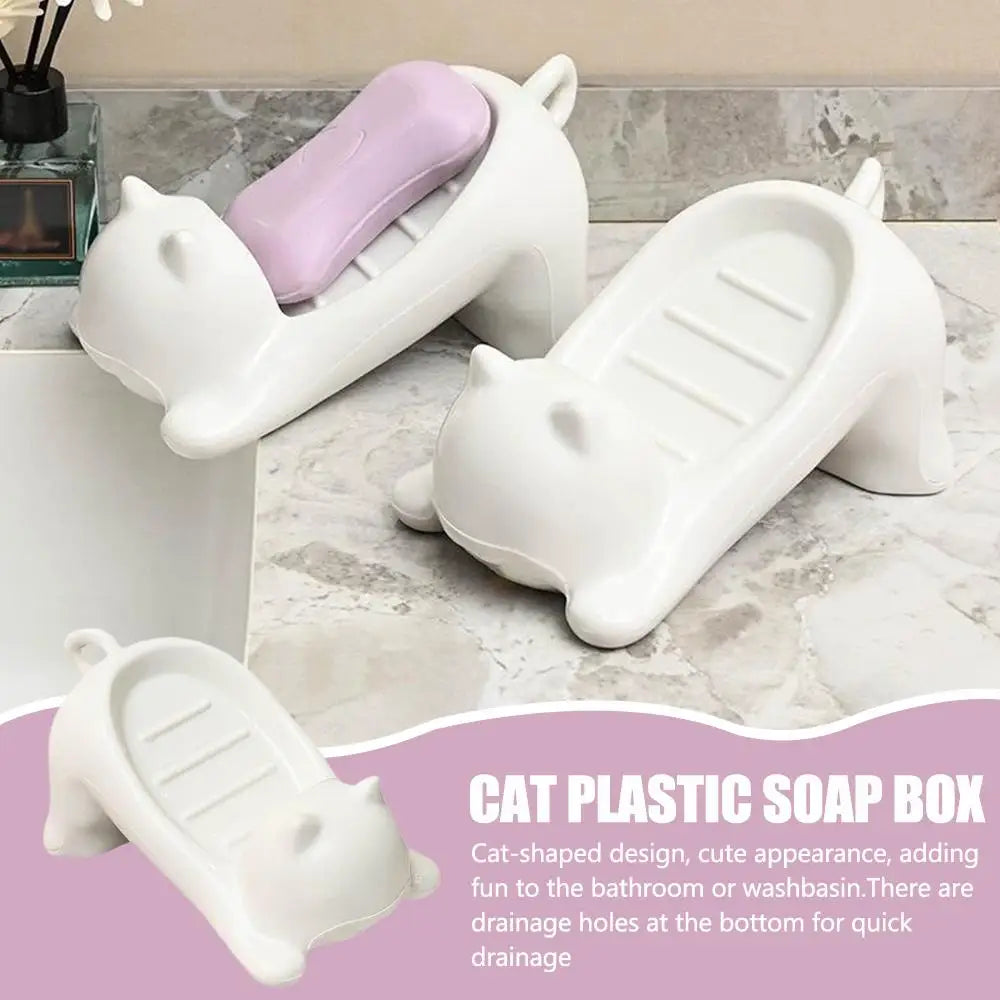 Dish Drainable Storage Holder Soap Container Storage Dish Household Bathroom Accessories Cat Shape Soap Box Cartoon Soap