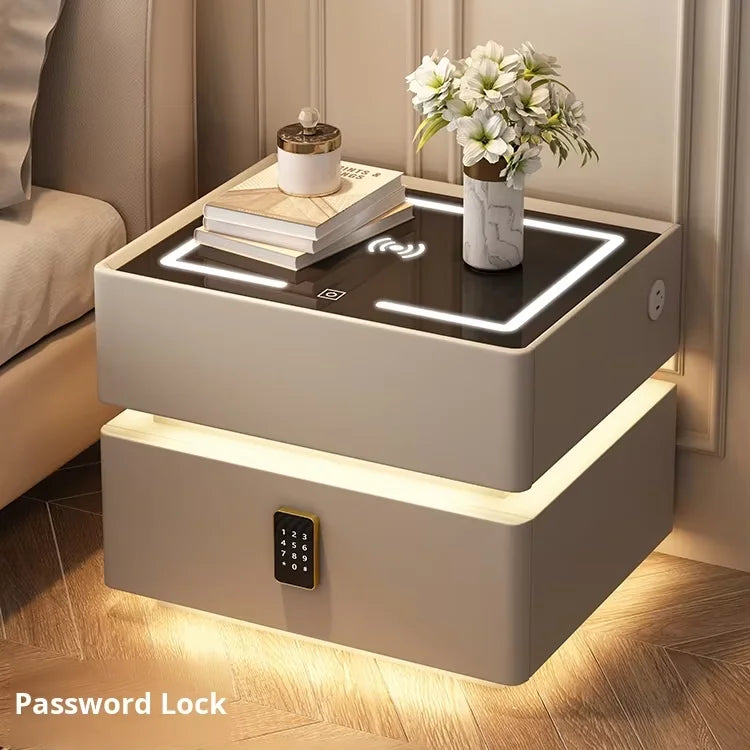 Simple and Modern Intelligent Bedside Table Light Luxury Bedroom Smart Bedside Table Solid Wood Storage Cabinet With Lock