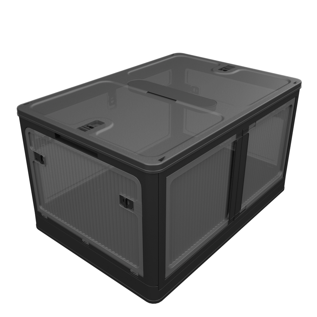 506QT 4-Pack Transparent Stackable Storage Bins with 5 Doors to Open with Wheels, Folding Plastic Craft Containers Large Closet Organizers Box for Bedrooms Living Rooms Study Kids' Toys, Black