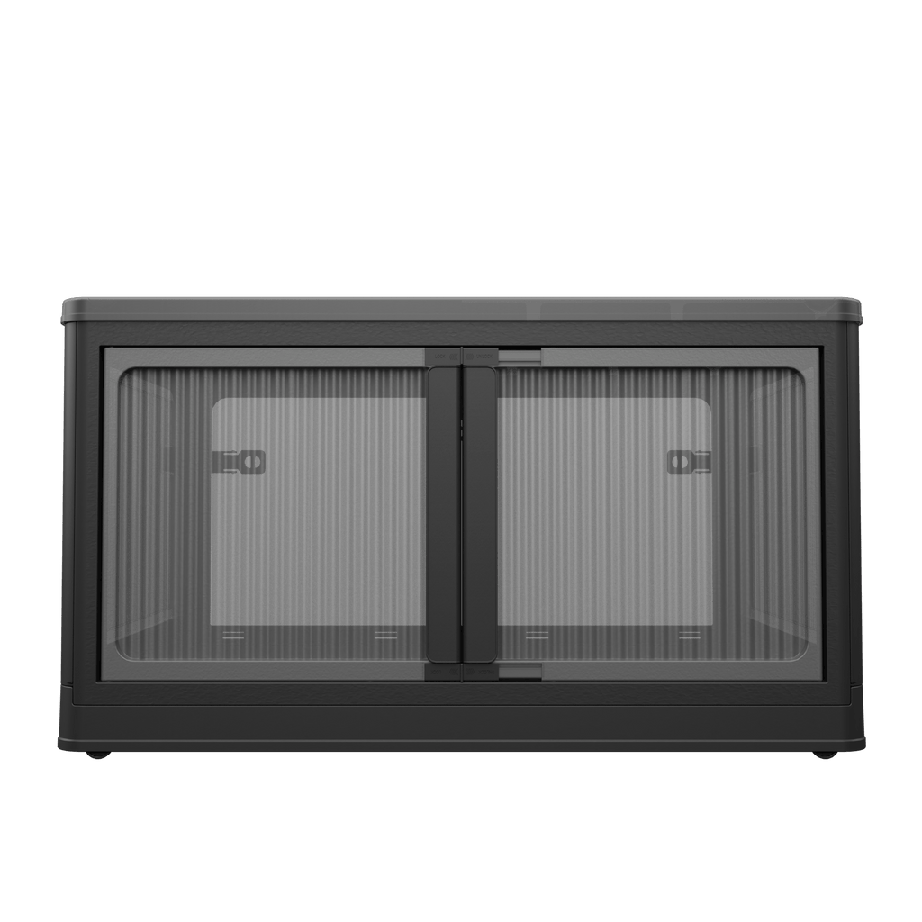 506QT 4-Pack Transparent Stackable Storage Bins with 5 Doors to Open with Wheels, Folding Plastic Craft Containers Large Closet Organizers Box for Bedrooms Living Rooms Study Kids' Toys, Black