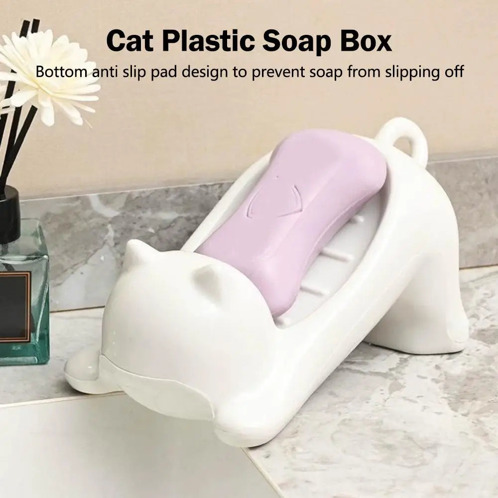 Dish Drainable Storage Holder Soap Container Storage Dish Household Bathroom Accessories Cat Shape Soap Box Cartoon Soap
