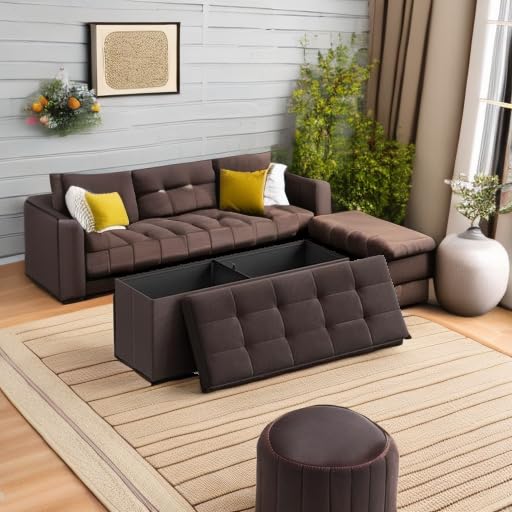 SONGMICS Mazie Collection - 30 Inches Folding Storage Ottoman Bench, Ottoman Foot Rest, End of Bed Bench, Storage Chest, Load 660 lb, for Living Room, Bedroom, Entryway, Ink Black ULSF047B01