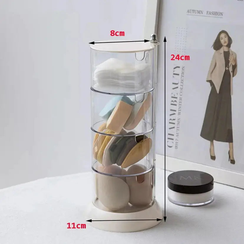 360° Rotatable Makeup Puff Storage Box – Dustproof Cotton Pad & Swab Holder, Nordic Beauty Organizer