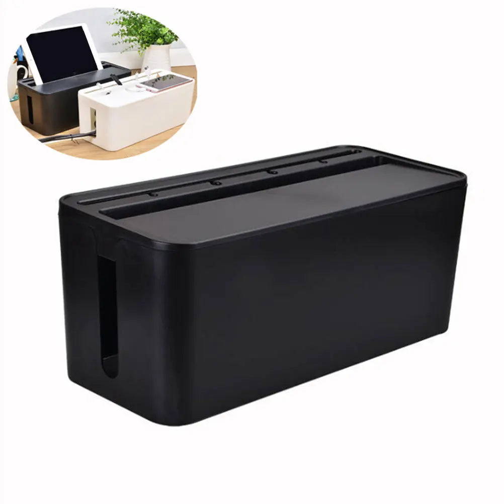 Power Cord Storage Box Black Plastic Cable Organizer For Home Office Living Room Bedroom Kitchen Bathroom Study Wire Arranging