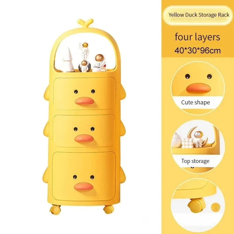 Toy Storage Rack Trolley Small Yellow Duck Multi-Layer Children Bedroom Toy Box Sundries Snack With Wheel Toy Storage Trolley