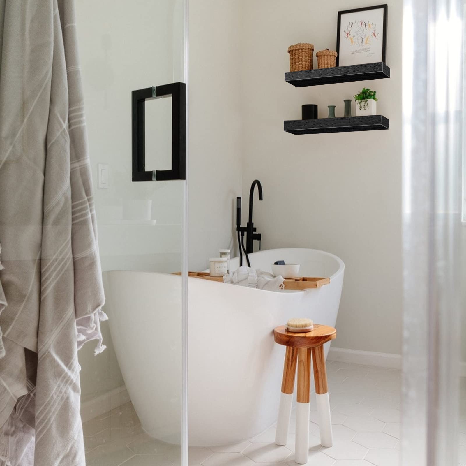 QEEIG Bathroom Floating Shelves for Wall - 15.7" Wall Mounted Shelf Over Toilet Farmhouse Home Decor Display Bookshelf Small 15.7 x 6.7 inch Set of 2, Rustic Brown (008-40BN)