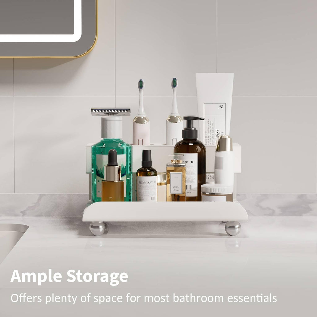 Quick Dry Electric Toothbrush Holder 4 Slots Metal Bathroom Counter Organizer for Toothpaste Razor Mouthwash, White