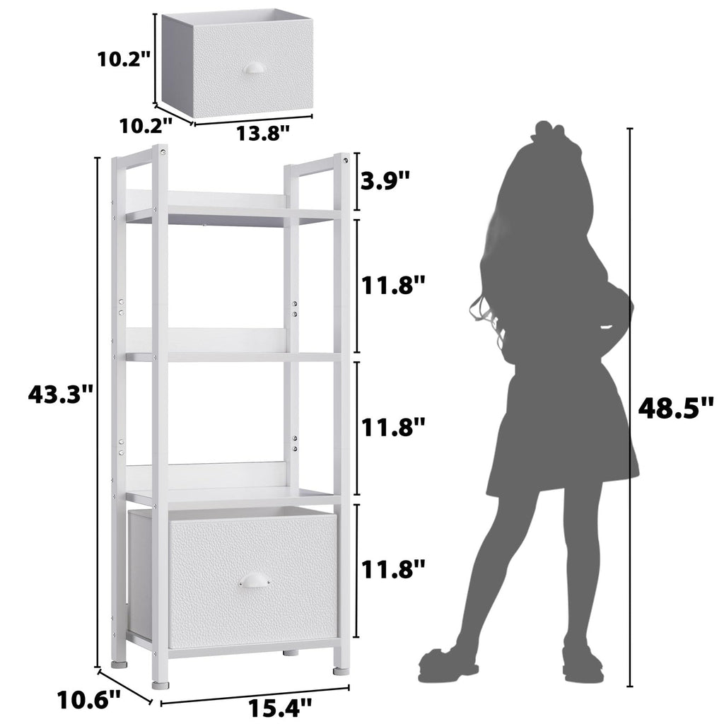 Furologee 5 Tier Bookshelf with Drawer, Tall Narrow Bookcase with Shelves, Wood and Metal Bookshelves Storage Organizer, Industrial Display Standing Shelf Unit for Bedroom, Living Room, Rustic Brown
