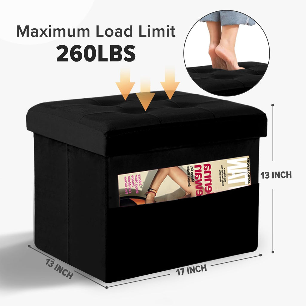 LINMAGCO Ottoman Storage Ottoman with Storage Small Foot Rest Stool Under Desk Stool Short Folding Footrest Linen Cloth Dark Gray 16X12X12IN