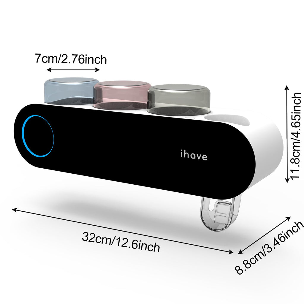 iHave Wall Mounted Electric Toothbrush Holders with 3 Cups, UV Sanitizer, Toothpaste Dispenser, Smart Home Bathroom Accessories & Decor, Black