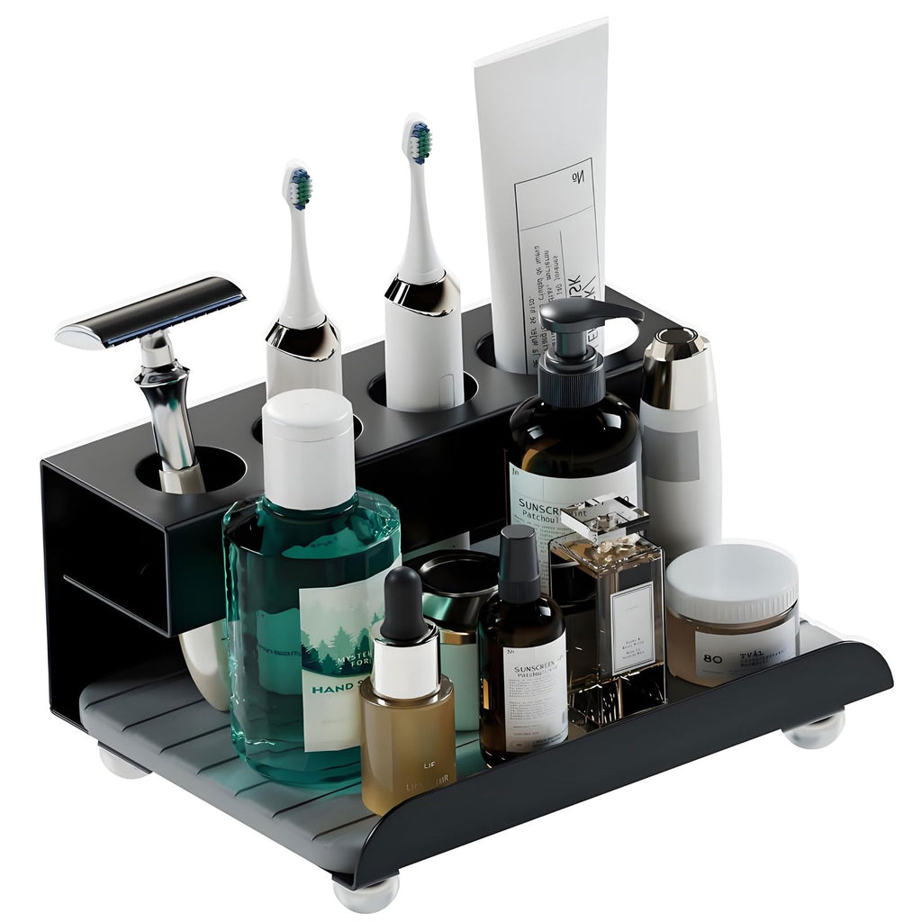 Quick Dry Electric Toothbrush Holder 4 Slots Metal Bathroom Counter Organizer for Toothpaste Razor Mouthwash, White