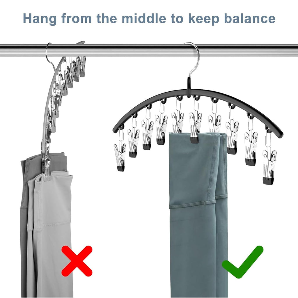 Legging Organizer for Closet, Metal Yoga Pants Hangers 2 Pack w/10 Clips Holds 20 Leggings, Space Saving Hanging Closet Organizer w/Rubber Coated Closet Organizers and Storage, Black