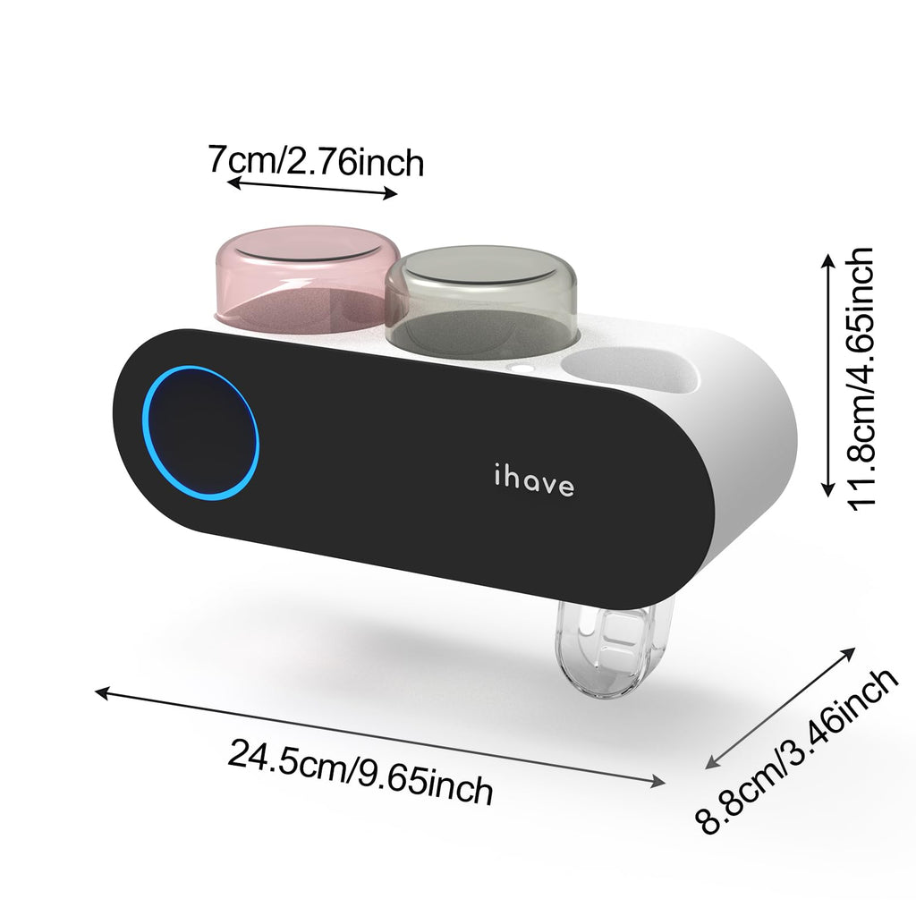 iHave Wall Mounted Electric Toothbrush Holders with 3 Cups, UV Sanitizer, Toothpaste Dispenser, Smart Home Bathroom Accessories & Decor, Black