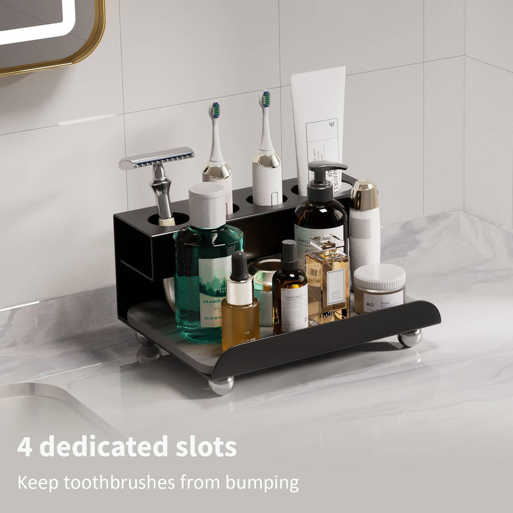 Quick Dry Electric Toothbrush Holder 4 Slots Metal Bathroom Counter Organizer for Toothpaste Razor Mouthwash, White