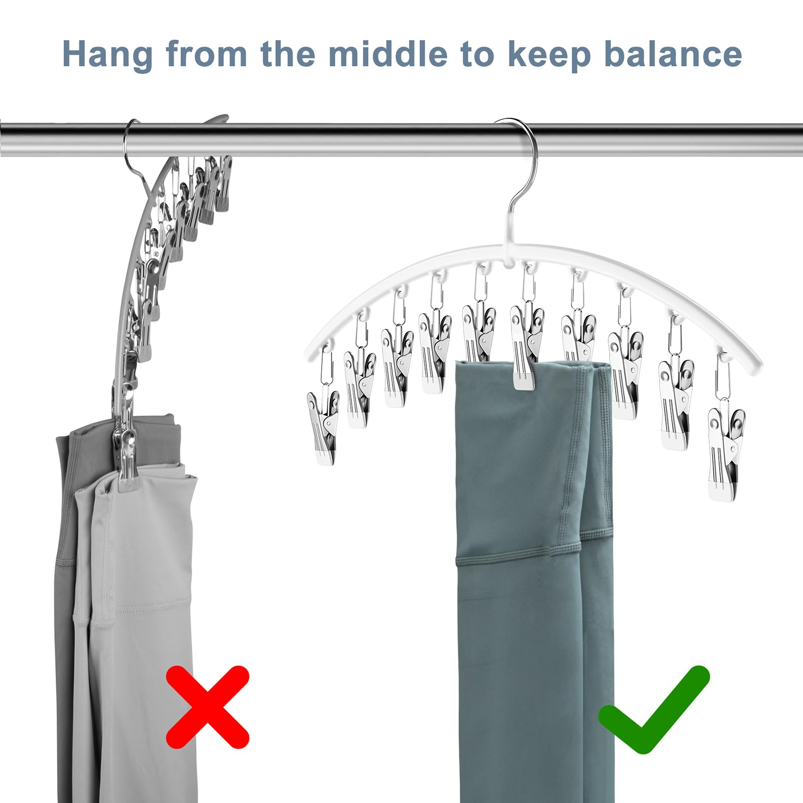 Legging Organizer for Closet, Metal Yoga Pants Hangers 2 Pack w/10 Clips Holds 20 Leggings, Space Saving Hanging Closet Organizer w/Rubber Coated Closet Organizers and Storage, Black