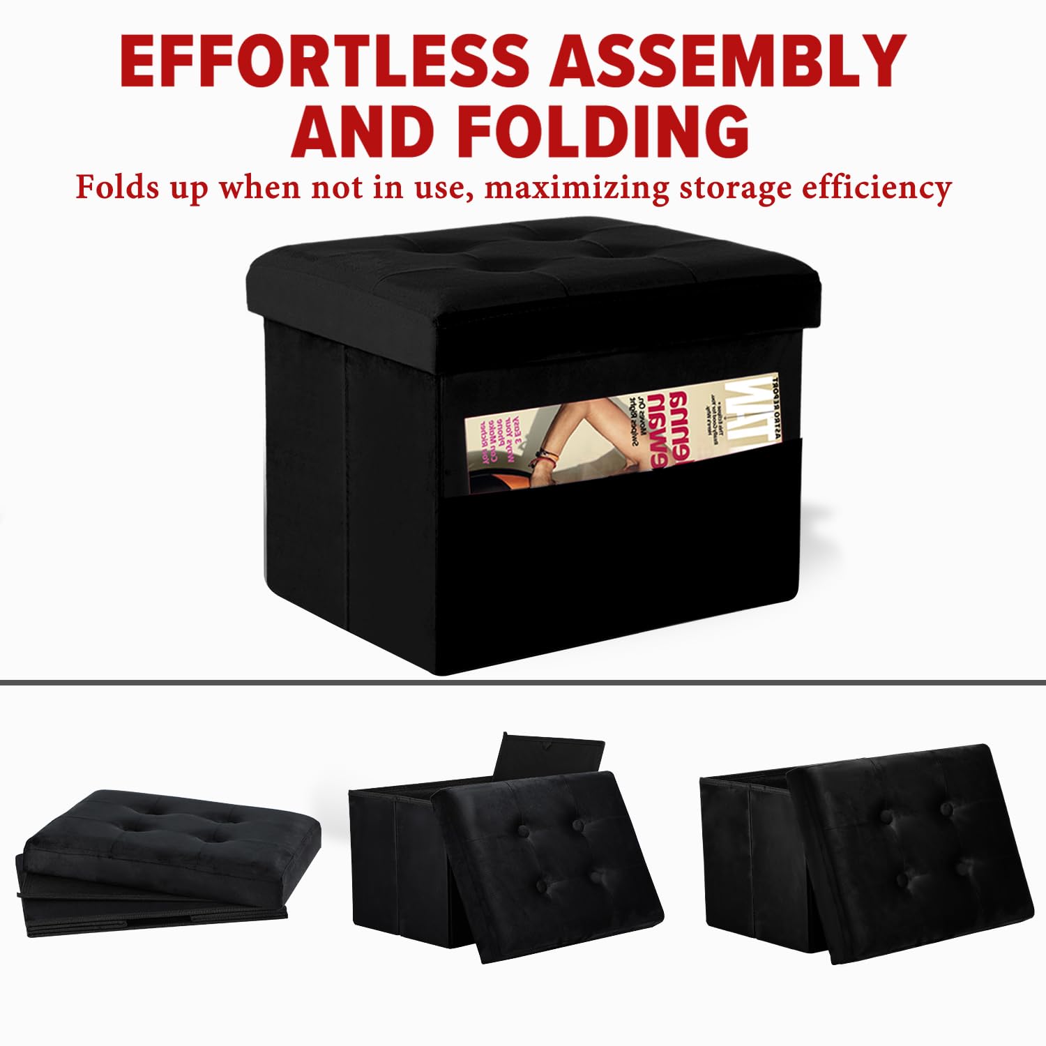 LINMAGCO Ottoman Storage Ottoman with Storage Small Foot Rest Stool Under Desk Stool Short Folding Footrest Linen Cloth Dark Gray 16X12X12IN