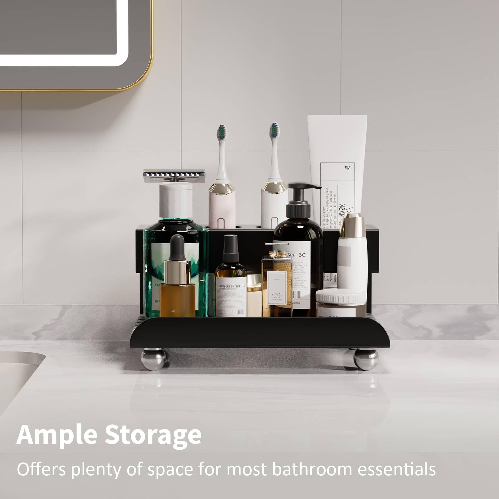 Quick Dry Electric Toothbrush Holder 4 Slots Metal Bathroom Counter Organizer for Toothpaste Razor Mouthwash, White