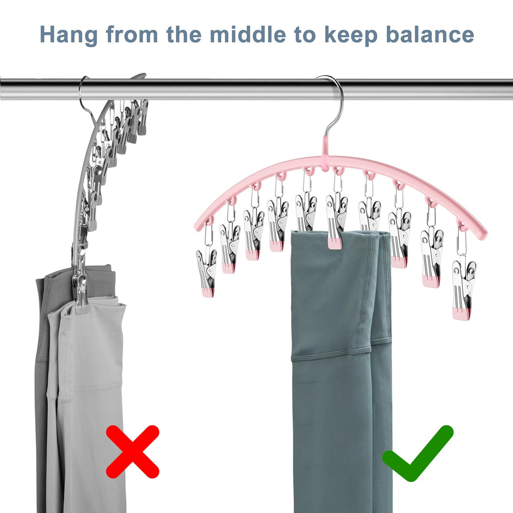 Legging Organizer for Closet, Metal Yoga Pants Hangers 2 Pack w/10 Clips Holds 20 Leggings, Space Saving Hanging Closet Organizer w/Rubber Coated Closet Organizers and Storage, Black