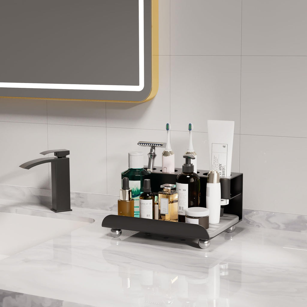 Quick Dry Electric Toothbrush Holder 4 Slots Metal Bathroom Counter Organizer for Toothpaste Razor Mouthwash, White