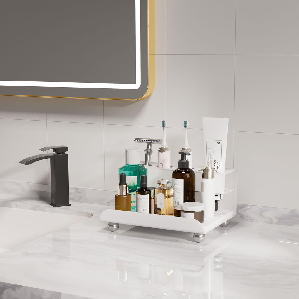 Quick Dry Electric Toothbrush Holder 4 Slots Metal Bathroom Counter Organizer for Toothpaste Razor Mouthwash, White