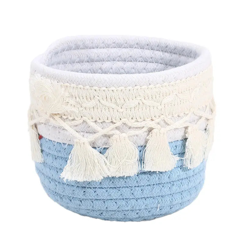 Cosmetic Storage Basket Cotton Woven Makeup Brush Holder Bedroom Decor Organizer Case Desktop Sundries Tidy Box With Tassel