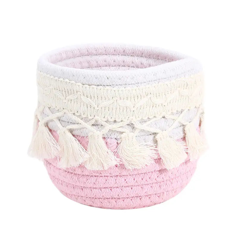 Cosmetic Storage Basket Cotton Woven Makeup Brush Holder Bedroom Decor Organizer Case Desktop Sundries Tidy Box With Tassel