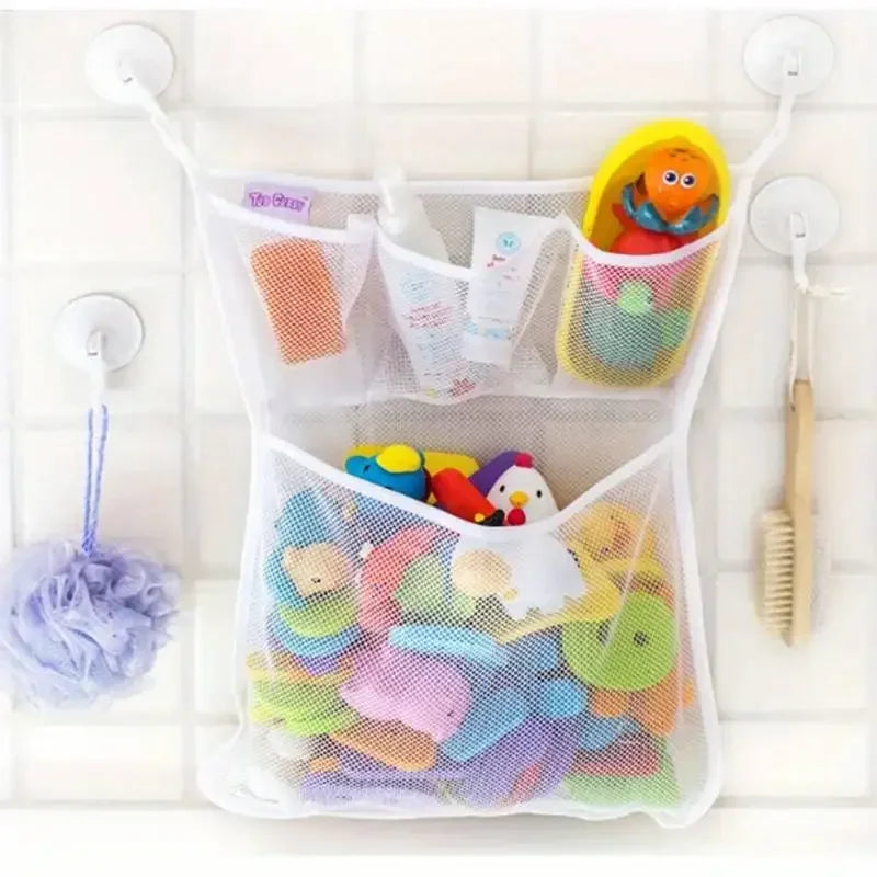 Toy Bag Net Bathroom Organizer Baby Shower Bath Toys White Baby Kids Toy Storage Mesh With Strong Suction Cups