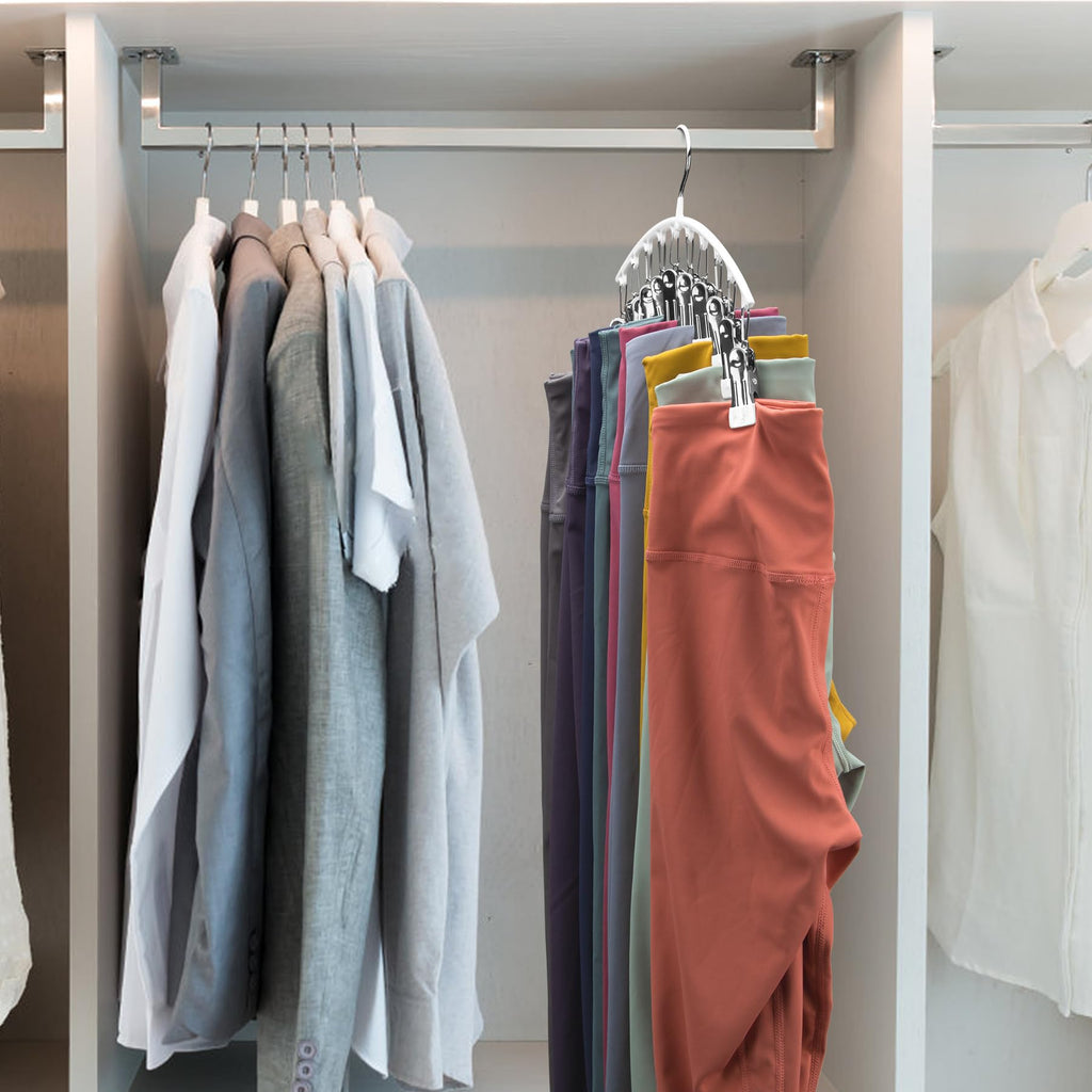 Legging Organizer for Closet, Metal Yoga Pants Hangers 2 Pack w/10 Clips Holds 20 Leggings, Space Saving Hanging Closet Organizer w/Rubber Coated Closet Organizers and Storage, Black