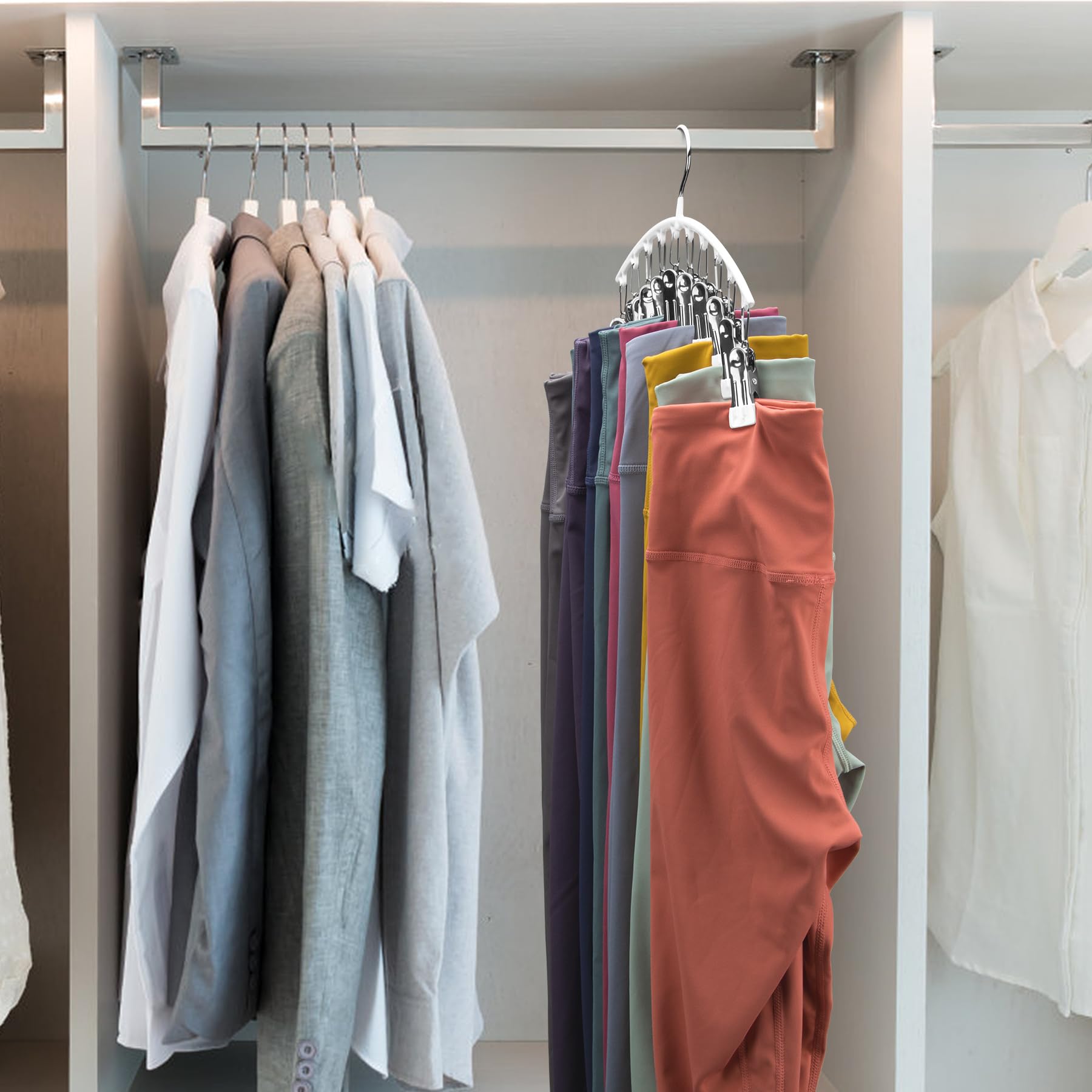 Legging Organizer for Closet, Metal Yoga Pants Hangers 2 Pack w/10 Clips Holds 20 Leggings, Space Saving Hanging Closet Organizer w/Rubber Coated Closet Organizers and Storage, Black